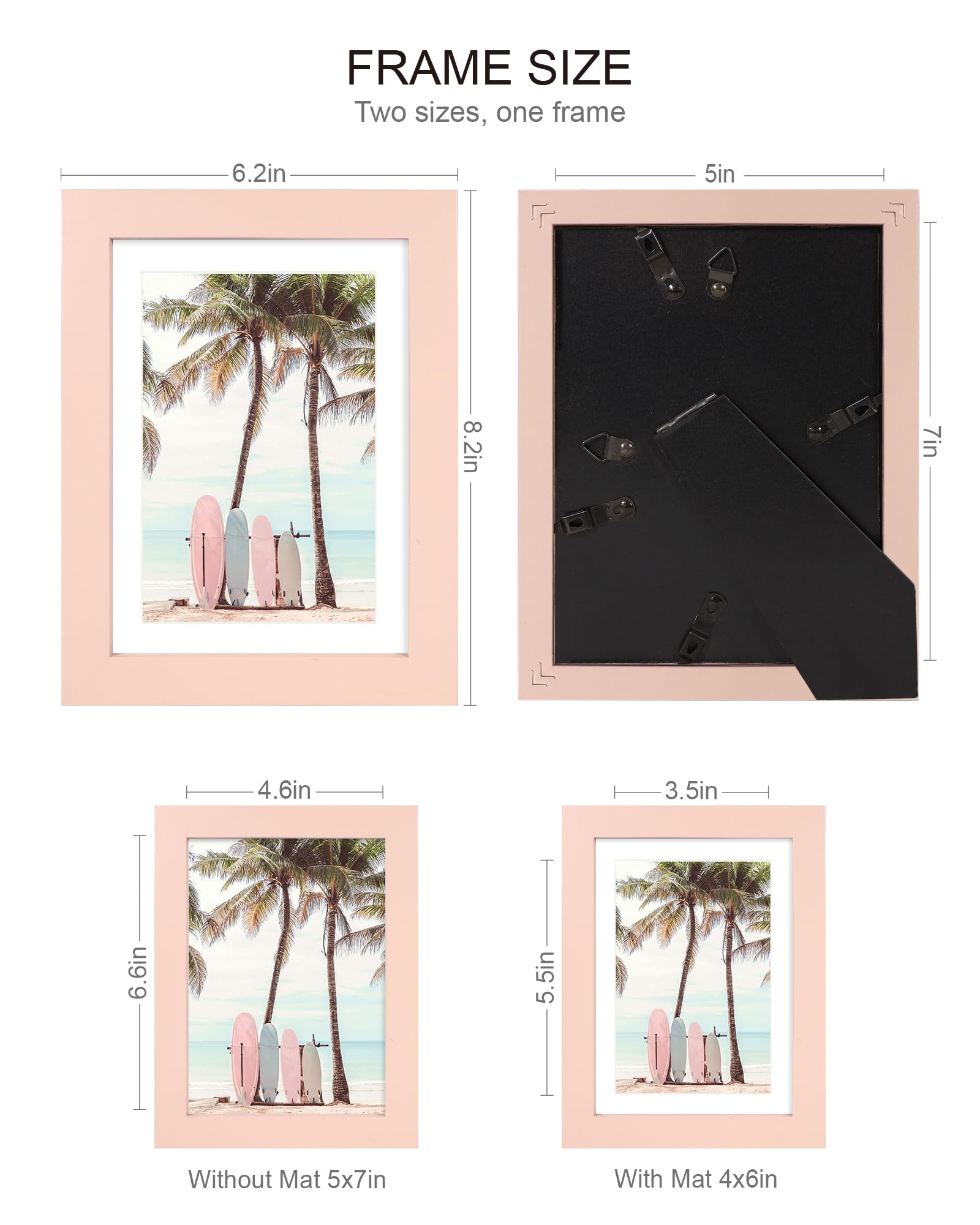 Hongkee 5x7 Picture Frame (4 Pack, Pink) Made of Real Glass and Wooden Frame - Display Pictures 4x6 with Mat or 5x7 Without Mat,
